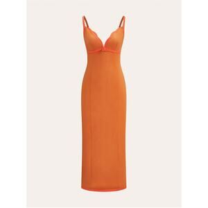 NWT Women's Commense Orange Linen & Cotton Contrast Trim Maxi Dress Sz L